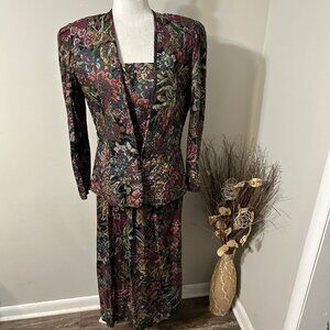 Vtg Perceptions Woman 2pc Paisley Floral Quilted Jacket Midi Skirt Set Sz 16T